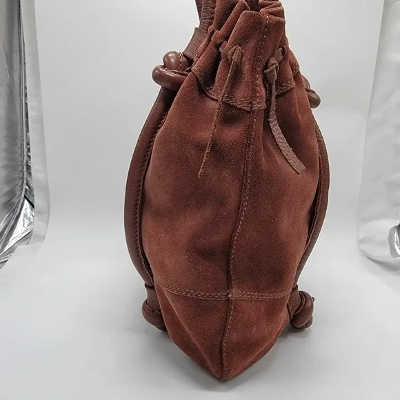Lucky Brand Rust Brown Suede Leather Shoulder Purse Bag Double Handles EUC - Picture 3 of 13